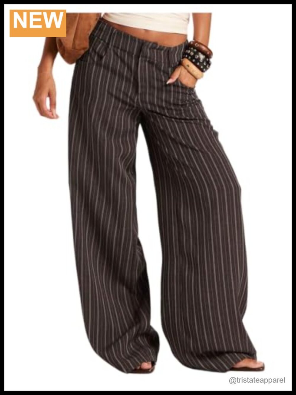 OYOANGLE Women's Striped Wide Leg Palazzo Trousers Business Casual Pants